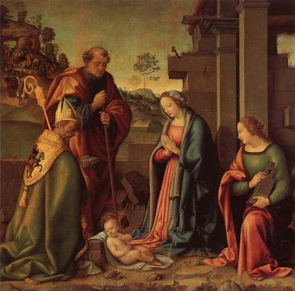 Raffaello Botticini Adoration of the Christ Child with St.Barbara and St.Martin Germany oil painting art